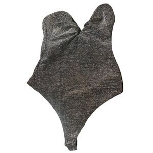 Alix NYC‎ Petra Black Glitter Bodysuit V-Neck Strapless Small